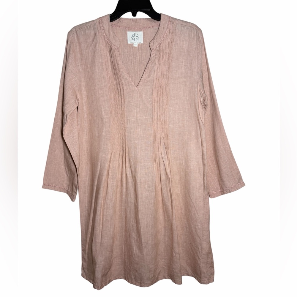 Pomegranate 100% Linen‎ Pink Blush Pintuck Pleated Shift Dress XS